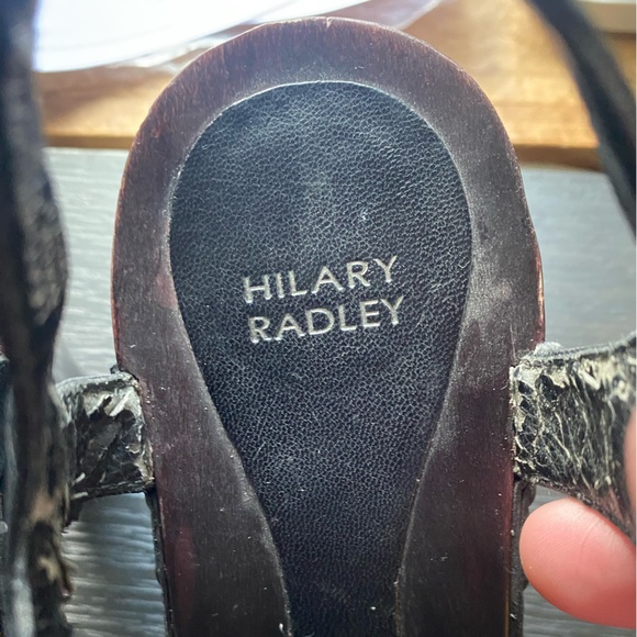 Women’s Hilary Radley sz.8M Black Leather/Wood Ankle Strap Heels Embellish/Rivet - Picture 10 of 16